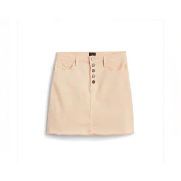 🆑Button Down A-Line Skirt Ecru JustBlack Womens L Denim Frayed Hem Pockets - Picture 1 of 9
